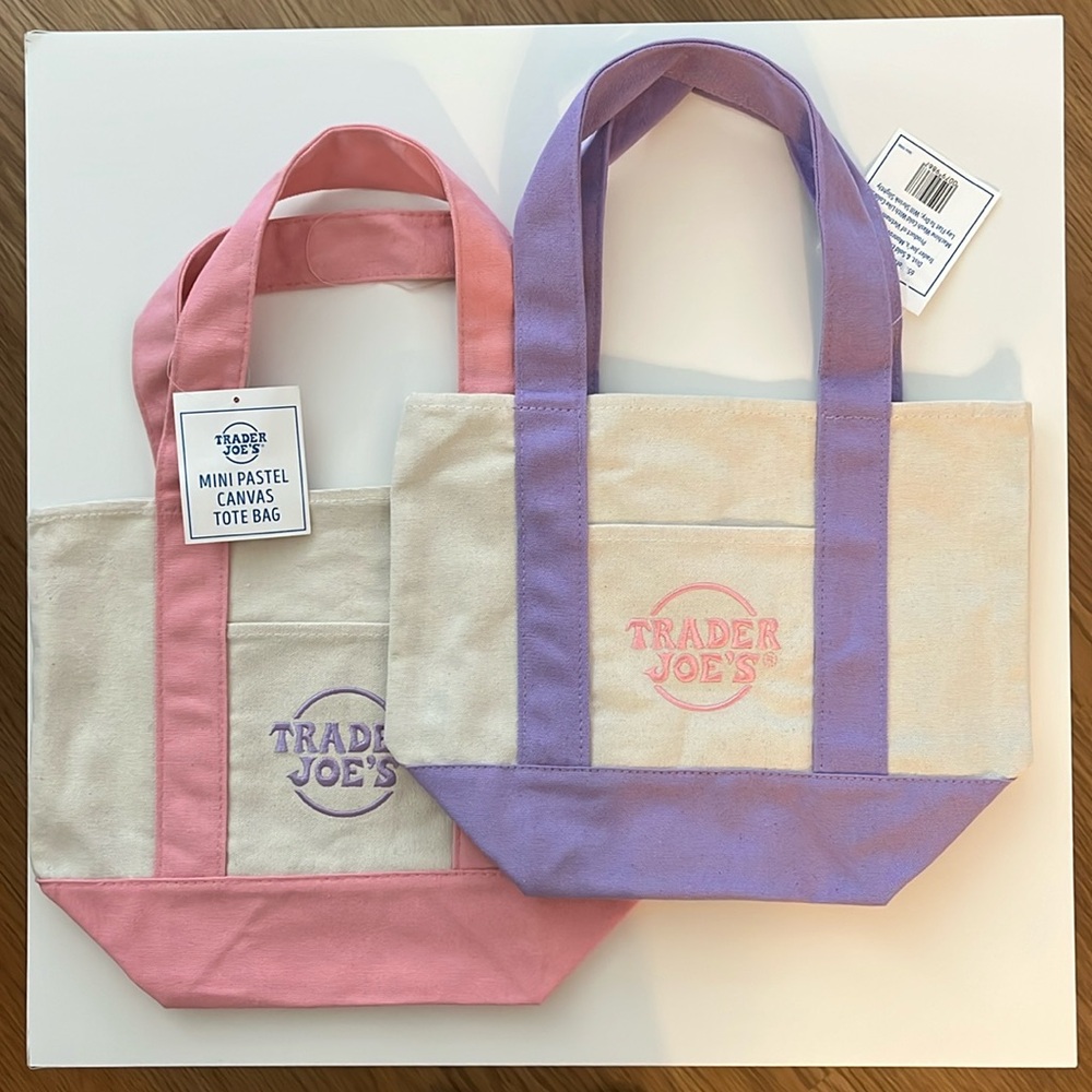 2 Trader Joe’s Mini Tote Bag - Baby Pink & Lavender